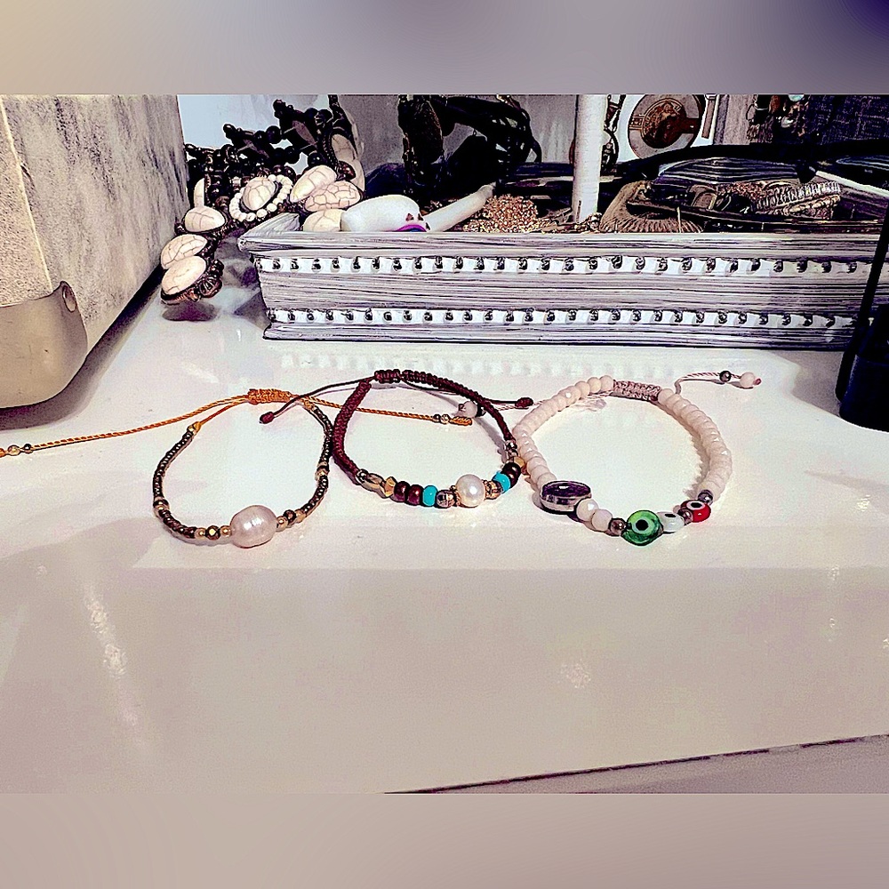 Handmade bracelets, evil eye.